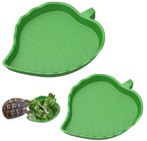Pawfly 2 Pz di Foglia Rettile Piatto d'Acqua, Ciotola d'Acqua, Tartaruga Habitat Accessori, Cibo per Animali Domestici Piastra di Alimentazione per Tartaruga Piccolo Serpente Lucertola, 2 Dimensioni