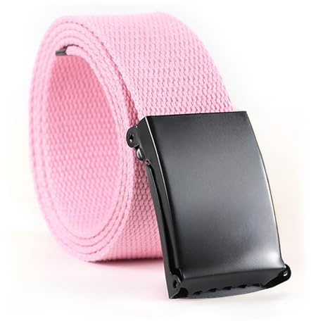 Senshuomy Belts for Men,Mens Adjustable Canvas Fabric Nylon Belt Fits Anywhere,Cut To Fit Canvas Web Belt Size Up to 47 with Flip-Top Solid Black Military Buckle (Pink-47 Inch)