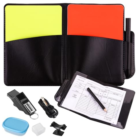 Referee Suit, Whistle Suit, Referee Card Suit, Red and Yellow Card Clip, Scorebook, Whistle Storage Box Contains Mouth Guard Finger Clips, Suitable for Football Matches, Sports Matches, Coaches