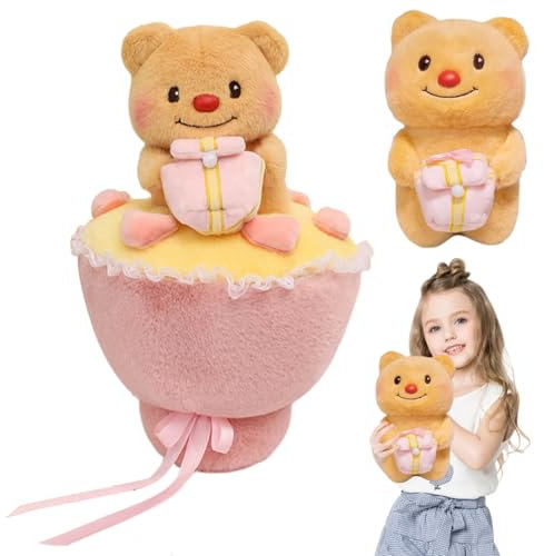 Oso de peluche de 40 cm con ramo de flores, oso de peluche, cojín decorativo de oso para habitación, peluche juguete para abrazar, regalo para mamá, niña, cumpleaños, día de San Valentín