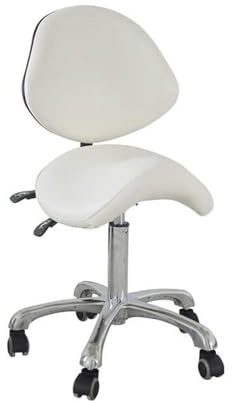 Sadelpall Med Ryggstöd, Rullande Snurrpall Med Tjock Stoppning, Hydraulisk Höjdjusterbar Kontorsstol, For Skönhetsklinik I Hemmet, Belastning 440 Kg(White)