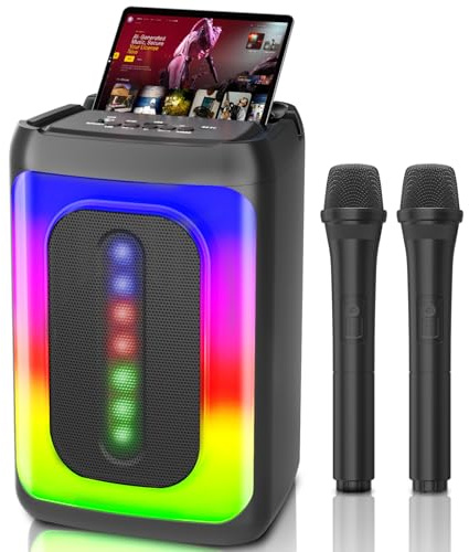 Karaoke Machine 2 Wireless Microphones, Portable Karaoke Machine for Adults Kids, Bluetooth Karaoke Speaker Supports TV Smartphone iPad AUX USB Karaoke Gift for Party Home Outdoor, Travel PA Subwoofer