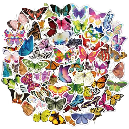 YANNEEY 80 PCS Butterfly Sticker Pack for Teens Adults, Colorful Waterproof Scrapbook Stickers for Water Bottles, Laptops, Journal Supplies, Window, Envelope