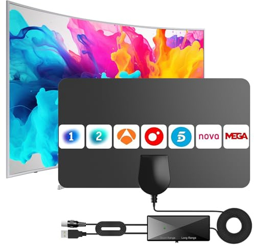 Antena TV Interior Digital de Panel 2026 – Diseño Ultrafino y Flexible con Amplificador, Recepción 360° de Largo Alcance, Compatible TDT/DVB-T2, Canales Gratis 4K/Full HD