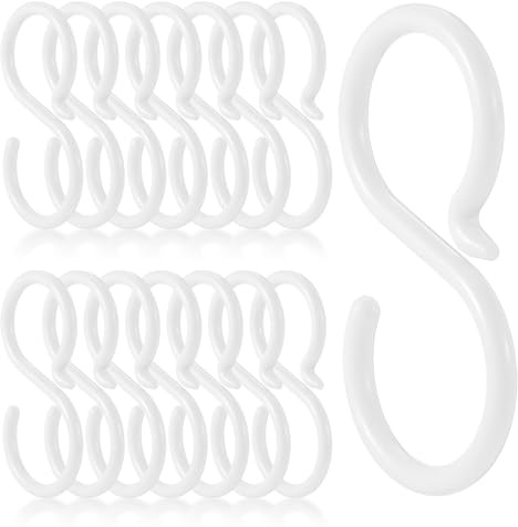 Quilax 15 Pcs Plastic S Hooks, 2.5 Inch S Hooks for Hanging - Easy Lock, Rust-Free, Plastic Hook for Hanging Kitchen, Living Room, Bedroom