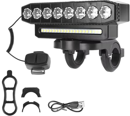Faro Motocicleta Faro LED Impermeable con 6 Modos Iluminación para Bicicleta Recargable Universal, Portátil, 8/5 LED, 20/12 SMD Proyector Moto(8LED 20SMD Horn)
