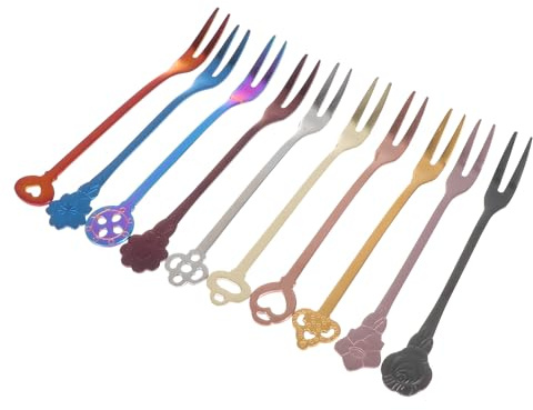 GETAJGHSD Forchette da Frutta in Acciaio Inossidabile Set da 10 Pezzi, Forchettine da Dessert Bordi Arrotondati per Uso Domestico e Feste, Posate per Dolci, Torte e Antipasti