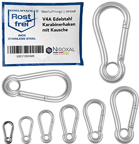 4 Stück Karabinerhaken klein 4mm Starke Karabiner Edelstahl Haken Schlüsselanhänger mit Auge Kausche 4x40mm Schlüsselanhänger Hängematte Schaukel