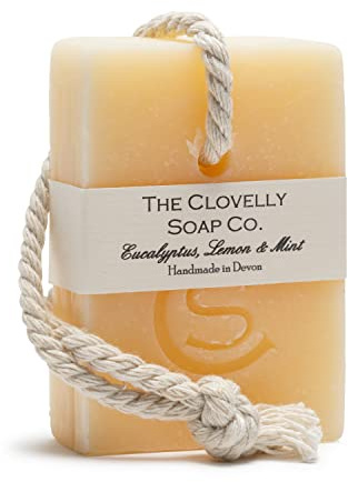 Clovelly Soap Co Natural Handmade Soap on a rope Bar (Eucalyptus Mint & Lemon, 100g) For all skin types.
