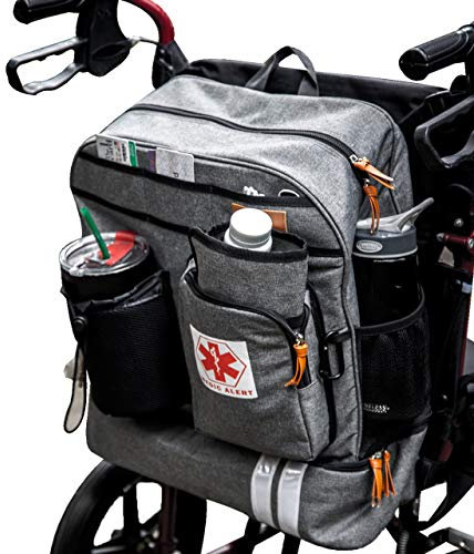 Scooter - Wheelchair Backpack Bag with Cup Holder, Insulated Compartment for Lunch Box and Medicine Travel Case by PF™- for Transport Mobility Electric Scooters, Lightweight Motorized Wheelchair