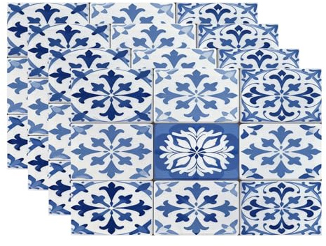 Batmerry Blue and White Placemats, Arabesque Gorgeous from Blue Moroccan Tiles Ornaments Pattern Woven Burlap Modern Placemats for Dining Table Kitchen Table Round Table Farmhouse Indoor Set of 4