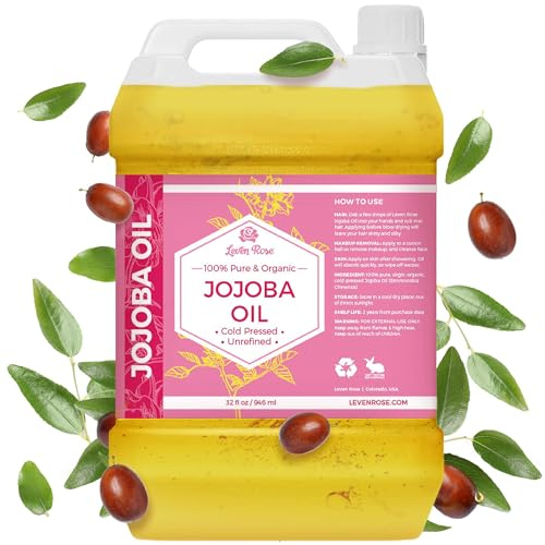 Leven Rose Organic Jojoba Oil Bulk 32 oz - 100% Pure Cold Pressed Unrefined for Skin Hair Nails Soap Making - Golden Jojoba Carrier Oil - Made in USA