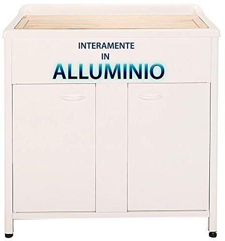 Escelsior Mobile lavatoio IN ALLUMINIO, per lavanderia e da esterno, PREMIUM, diverse misure, sifone e tavoletta lavapanni in omaggio, bianco, VASCA TOP LINE, moderno (L80 x P50 x H83)