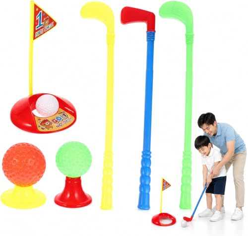 Toddler Golf Clubs Mini Plastic Kids Golf Set Early Educational Physical Sport Game Junior GolfTraining Equipment Putter Wedges Balls Cups Flags Set for Indoor Garden Outdoor Play Assorted Colours