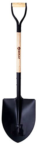 Bricoloco Pala Redonda o Cuadrada para jardinería, Obra, Industrial, Nieve, bodegas, Profesional-Palas Acero Alta Resistencia SAE 1045 (Pala Redonda Mango Anilla)