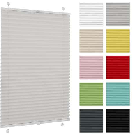 Plissee ohne Bohren 50 cm x 150 cm - Hellgrau - Plissee Klemmfix, Rollos für Fenster ohne Bohren, Jalousien Fenster für innen, Raffrollo, Fensterplissee