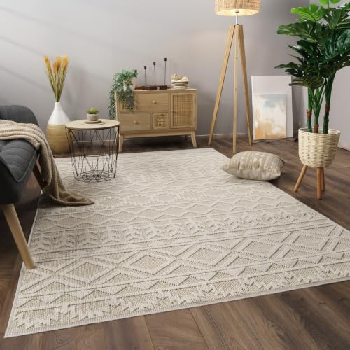 Paco Home Tappeto Salotto Moderno Soggiorno Pelo Corto Motivo Boho Motivo Scandinavo, Dimensione:160x220 cm, Colore:Crema 2