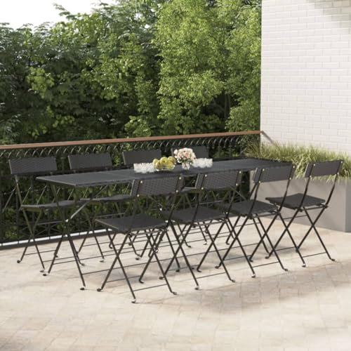 AJJHUUKI Klappbare Bistro-Stühle, 8 Stück, Polyrattan und Stahl, Schwarz