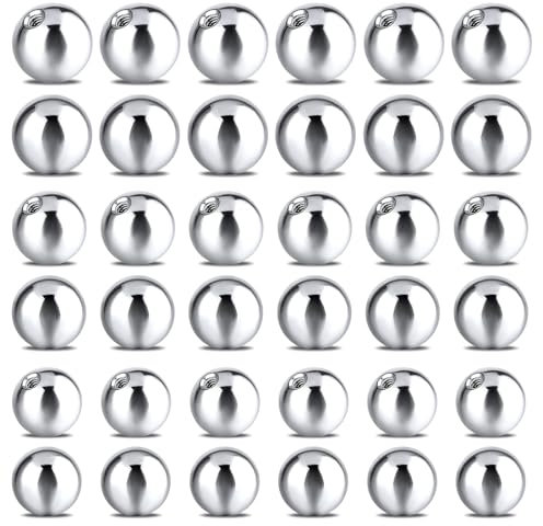 Yolev 18 Stk Chirurgenstahl Piercing Kugel 14G Zungenpiercing Ersatzkugel 1.6mm Gewinde Schraubkugel Bauchnabelpiercing Industrial Piercing Set Nippelpiercing Körperschmuck (5/6/8mm)