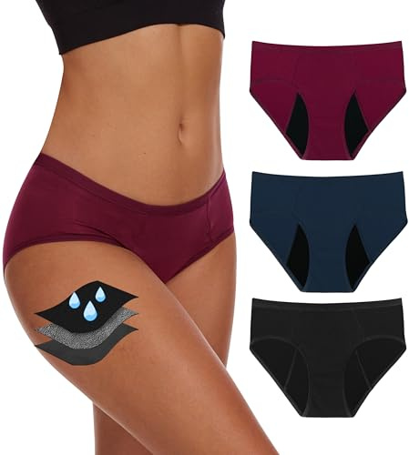 YESWEL Period Underwear For Women, Leak-Proof Hipster, Brief, Heavy Flow, 3 Pack (Medium, Multicolor01)