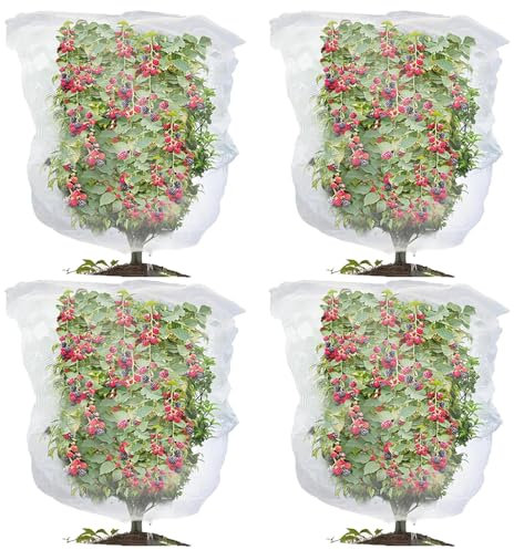 4PCS Fruit Tree Netting Bird Protection, Bird Netting for Garden, Insect Mesh Net with Drawstring, Plants Fine Mesh Cover Nets for Vegetables Fruit Strawberry Bush (80 * 100cm)