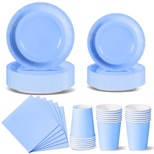 Nkaiso Stoviglie per Feste 96 Pezzi Cielo Blu Festa della Addobbi Ragazza di Compleanno dei Dambini Articoli per Feste Set Include Piatto Usa e Getta di Carta Party Tazze Tovaglioli -24 Ospiti