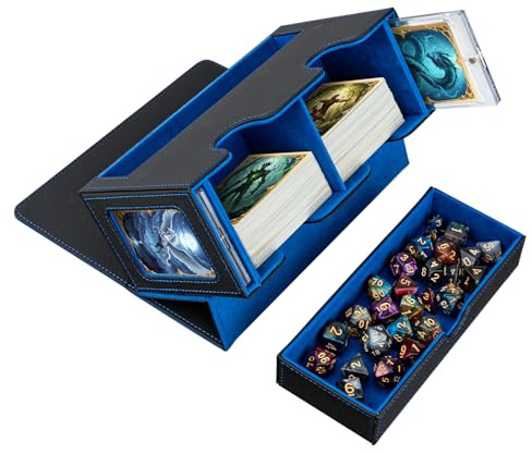 Wigearss Caja de Cartas MTG, Caja Coleccionable para Más de 300 Tarjetas, con Cierre Magnético de PU y Separadores de Cartas y Bandejas para Dados para Magic MTG-Azul Negro