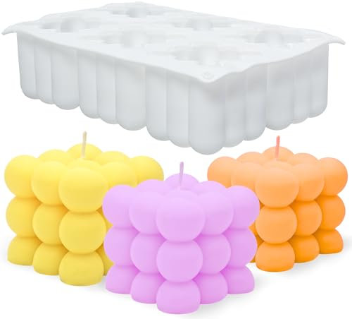 Soyovo DIY - 6 in 1 - Kerzen Silikonform, Antihaftend Bubble Kerze Kerzenform Silikonform,3d Cube Silikonform für DIY Kerze, Seife, Kerzenformen Zum Gießen, BPA-Frei.