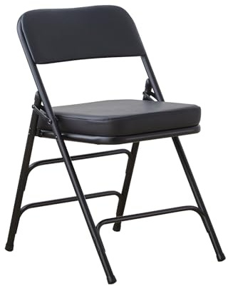 BOOSDEN Black Padded Folding Chair, Heavy Duty Folding Chair with Thick Cushion, Foldable Metal Chair for Indoor Outdoor Dining Party, PU Leather Fold Up Chair for Office Home