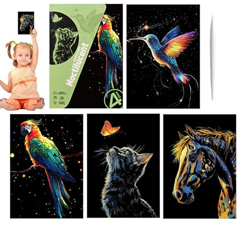 Acunny Scratch Paper Art, gratter l'art - Artisanat à Scratch 4X Glitter à la Main,Toys de Cartes de Graffiti, coloriage créatif Artisanat, Paysage et Art Animal pour Hommes Femmes