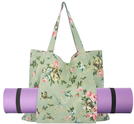 Yuhtech Yoga Mat Bag, Large Pilates Bag Womens, Canvas Yoga Mat Carrier with Yoga Mat Holder Pocket, Women Sport Gym Bag for Pilates, Motion (Green)