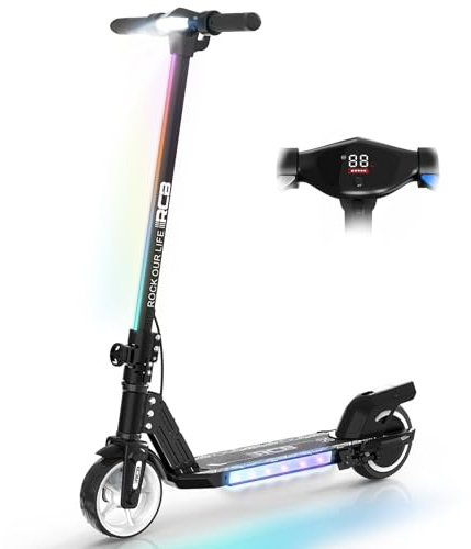 RCB R12 Electric Scooter for Kids age 6-12, Up to 9.3 mph & 6.2 Miles, 6.5 Foldable Electric Scooter, LED Display,LED Rainbow Light,Two Types of Braking,Gift for Kids