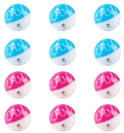 Bojueshaw 12Pcs 3.8CM Cat Toy Balls with Bell,Colorful Interactive Plastic Cat Toys,Jingle Pounce Chase Rattle Balls for Indoor Kittens Play(Random Colors)