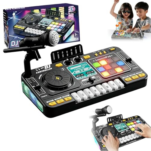 NEWFUN Mesa De Mezclas Dj para niños,Bluetooth Con Micrófono Ajustable, Teclado Con Iluminación Degradada, Alimentado Por Batería, Adecuado Como Regalo De Nivel Inicial Para Niños De 3 a 12 Años.