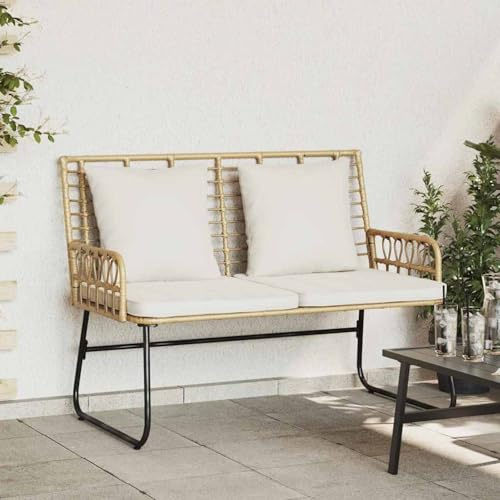 Mengtu Garden Bench, Suitable for Group Garden Gatherings and Leisure Activities ZSSCB-UK42010354UK Brown and Cream Poly Rattan Outdoor Seating for Patios Terraces and Backyards