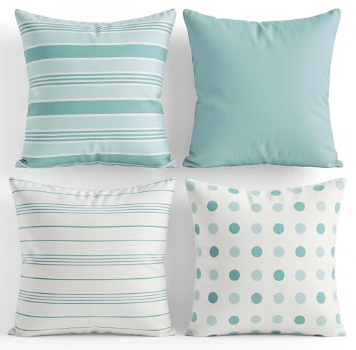 TIN DREAMS FACTORY | Pack de 4 Fundas de Cojín 45x45 cm Tonos Verde Mint Suave – Desenfundables y Lavables – Almohadones Modernos – Hechas en España – Decoración Hogar, Cama, Sofá, Silló