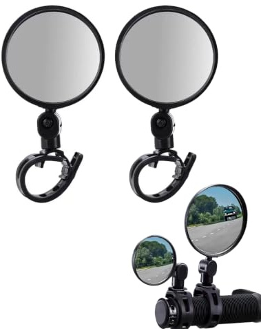 KRVNTH Rétroviseur Vélo 2 Pcs, Miroir Convexe HD & Rotation 360° Compatible Vélo/Trottinette Électrique Ø15-32mm, Fixation Sécurisée & Grand Champ de Vision