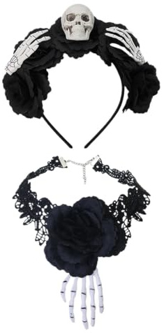 Collier Ras De Cou Gothique Bandeau Crâne Vintage Horreur Avec Noire Pour | Set Serre-Tête Et Collier Vampire Déguisement Pour Le Jour Des Morts Et Le Bal De Promo