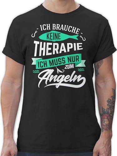 T-Shirt Herren - Angler Geschenke & Zubehör - Ich Brauche Keine Therapie Angeln - XXL - Schwarz - Geschenk für angelshirts Angel fischen Shirt angelbekleidung Fischerei muss nur Tshirt angelshirt