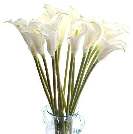 cn-Knight 10pcs de Flores Artificiales de Lirio de Cala, Tallo Largo de 67cm Flores Artificiales de Lirio de Cala, Lirios Arum Realistas para Ramo de Novia, Decoración del Hogar, Blanco