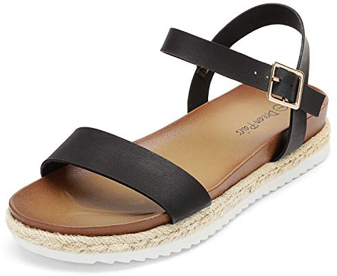 DREAM PAIRS Women’s Open Toe Ankle Strap Espadrille Casual Flatform Platform Wedge Sandals,Size 9,Black/Pu,SUNNA