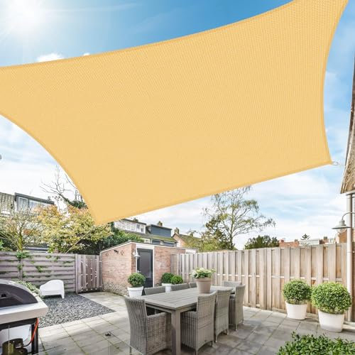 Duerer Sonnensegel 3.6x4.8m Rechteckig Sonnenschutz Garten Balkon und Terrasse, 95% UV Schutz, 185g/m² hoch Dichte Gewebe wasserdurchlässig für Patio, Pergola, Hinterhofa, Außenbereich-Sand Farbe