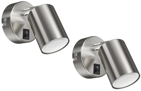 ledscom.de 2 Stück Wandspot WAIKA, einflammig, mit Schalter, GU10, chrom matt, inkl. GU10 LED Lampe (warmweiß, 4,914W, 450lm, 100°)