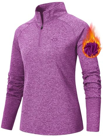AjezMax Women Workout Long Sleeve Sports Shirts Yoga Running Athletic Tops 1/4 Zip Pullover Exercise T-Shirts Purple Size 2XL