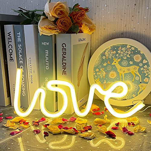 UExnkj-Y Love Neon Sign Warmweißes LED Leuchtreklame Neon Lights Dekor Angetrieben von Batterie oder USB für Zimmer Room Dekor Party, Hochzeit, Valentinstag