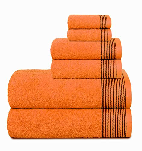 GLAMBURG Ultra Soft 6er-Pack Baumwoll-Handtuch-Set, enthält 2 übergroße Badetücher 70 x 140 cm, 2 Handtücher 40 x 60 cm und 2 Waschbetten 30 x 30 cm, Orange