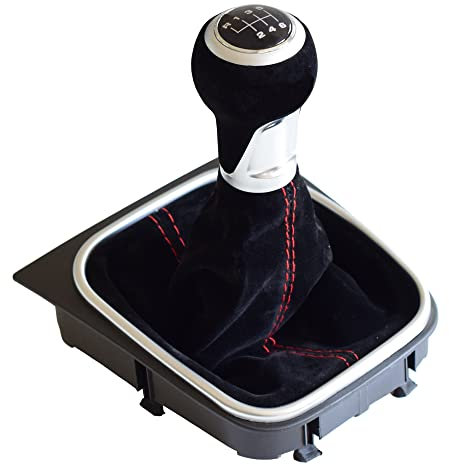 Manual 6 Speed Suede Black Leather Gear Shift knob Complete Gaiter Boot for Golf 5 Golf 6 MK5 MK6 R32 GTI 2004-2009 (6 Speed)