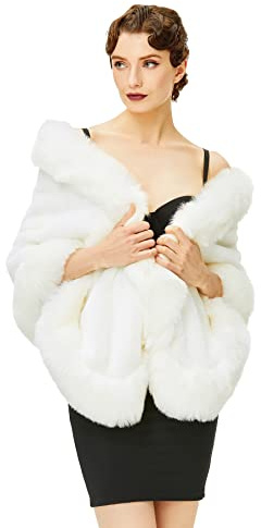 BABEYOND Faux Fur Shawl for Women with Collar Scarf Wrap Faux Fur Evening Cape for Winter Coat