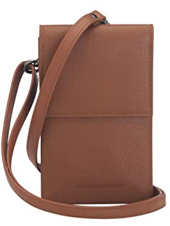 Josephine Osthoff Handy Umhängetasche mit Karten- und Sichtfach, handgemacht aus 100% Echtleder, Crossbody Schultergurt, stabile Magnetknöpfe, Farbe:caramel