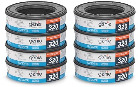 Diaper Genie Essentials Round Refill 8-Pack | Holds Up to 2560 Newborn Diapers | Features Unscented Continuous Film | Compatible with Diaper Genie Complete and Expressions Pails,8 Count (Pack of 1)